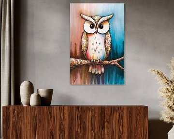 Watercolour owl on branch