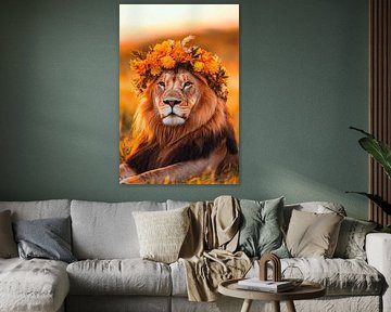Majestic lion with floral wreath by Poster Art Shop