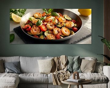 Mediterrane garnalenpan met groenten van Poster Art Shop