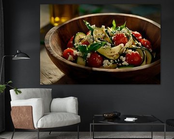Mediterranean pasta salad in a wooden bowl by Poster Art Shop