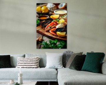 Zeevruchtenschotel met citroen en kruiden van Poster Art Shop
