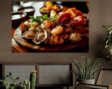 Zeevruchtenschotel met verse garnalen van Poster Art Shop