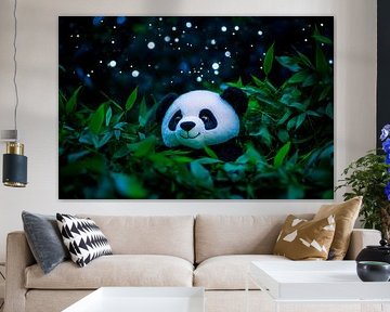 Peluche panda dans une mer de feuilles vertes sur Poster Art Shop