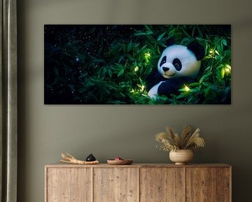 Peluche panda dans une mer de feuilles vertes sur Poster Art Shop