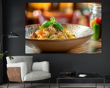 Pasta mit Hühnchen und frischem Basilikum von Poster Art Shop
