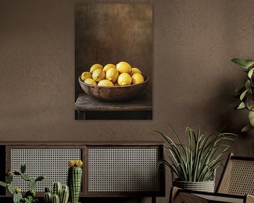 Houten schaal vol citroenen van Imperial Art House