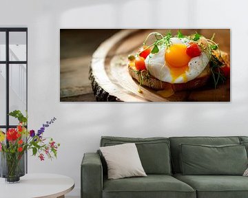 Perfect breakfast: egg on a wooden board by Poster Art Shop