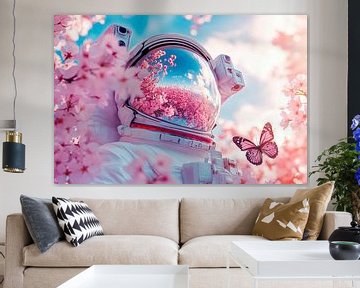 Ruimtemannen in een zee van kersenbloesem van Poster Art Shop