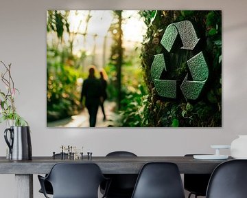 Recycling symbol against a green backdrop by Poster Art Shop