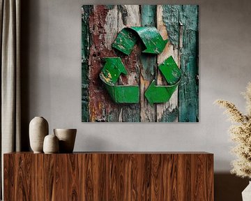 Recyclingsymbool voor houtstructuur van Poster Art Shop