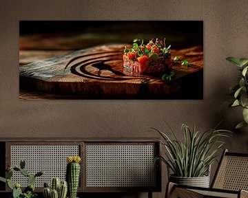 Tartaar van ossenhaas op een houten plank - Gourmet van Poster Art Shop
