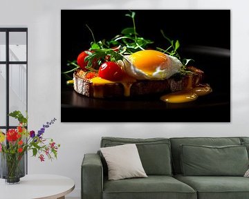 Toasted bread with poached egg and cherry tomatoes by Poster Art Shop
