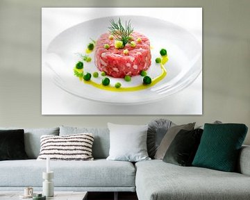Raw tartare decorated with peas and herbs by Poster Art Shop