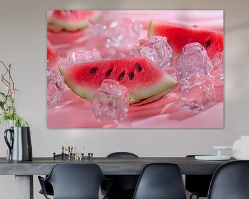 Sappige watermeloen met ijsblokjes van Poster Art Shop