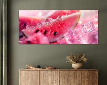 Sappige watermeloen met ijsblokjes van Poster Art Shop