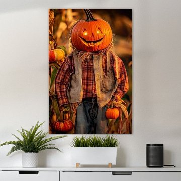 Schuurhuis met pompoenhoofd - herfstsfeer van Poster Art Shop