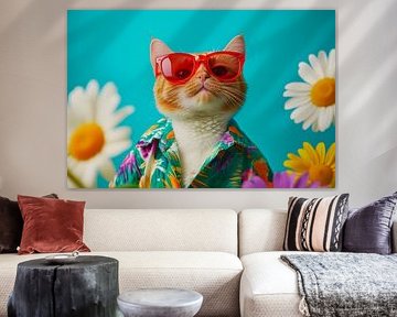 Chic cat in Hawaiian shirt with glasses by Poster Art Shop