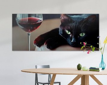 Black cat with red wine - Elegant and calm by Poster Art Shop