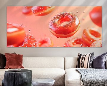 Zwevende donuts in felroze van Poster Art Shop
