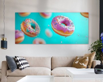 Zwevende donuts in felle kleuren van Poster Art Shop