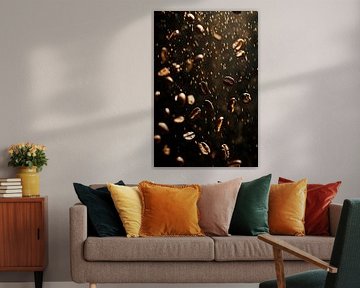 Schwebende Kaffeebohnen im Spotlight von Poster Art Shop