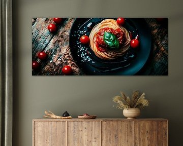 Spaghetti décorés avec de la sauce tomate fraîche sur Poster Art Shop