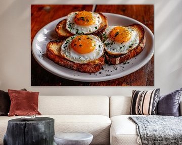 Fried eggs on crispy bread Indulgence by Poster Art Shop