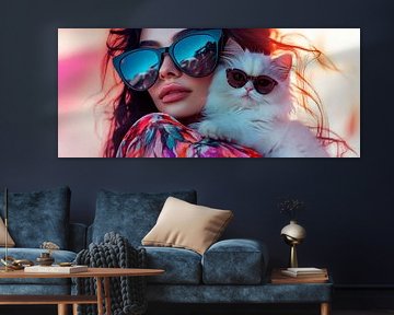 Stylish woman with cat in sunglasses by Poster Art Shop