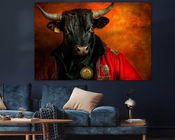 Gestileerde stier in een elegante outfit van Poster Art Shop