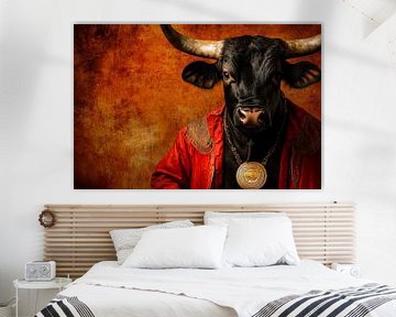 Sterk stierenportret met medaille van Poster Art Shop