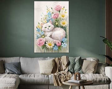 Kat met kleurrijke bloemenpracht van Imperial Art House