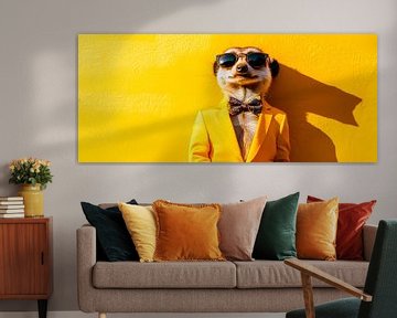 Stijlvol stokstaartje in een geel pak van Poster Art Shop