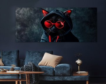 Stylish black cat in a hoodie by Poster Art Shop