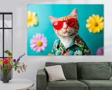 Stylish cat with sunglasses and flowers by Poster Art Shop