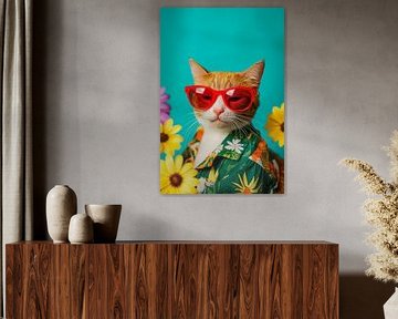 Stylish tomcat in a floral summer look by Poster Art Shop