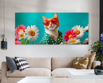 Stylish tomcat among colourful flowers by Poster Art Shop