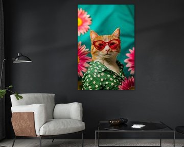 Stylish tomcat with sunglasses and flowers by Poster Art Shop