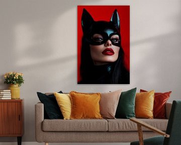 Verführerisches Katzengesicht in Schwarz-Rot von Poster Art Shop