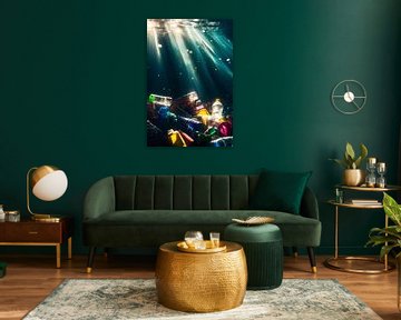 Vervuild water met zonnestralen van Poster Art Shop