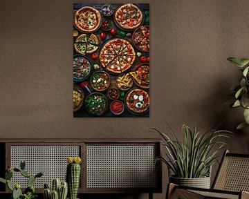 Gevarieerde pizzaborden op een houten tafel van Poster Art Shop