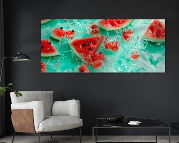 Watermeloenstukjes met ijsblokjes van Poster Art Shop