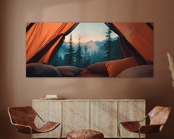 Tent view of mountains at dawn by Poster Art Shop