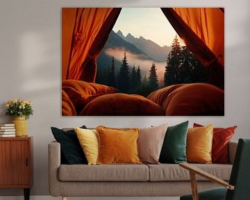 Zeltblick auf sanfte Berglandschaft von Poster Art Shop