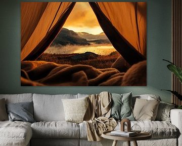 Tent view of mystical mountain landscape by Poster Art Shop