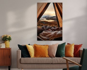 Zeltblick auf idyllische Berglandschaft von Poster Art Shop
