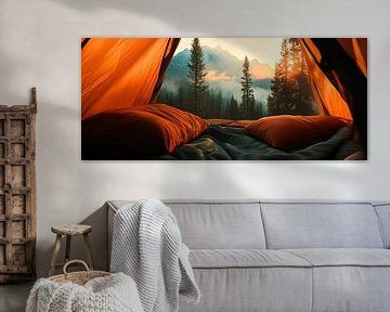 Tent view of the mountain landscape at sunrise by Poster Art Shop
