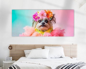 Dainty dog in a wreath of flowers - Colourful by Poster Art Shop