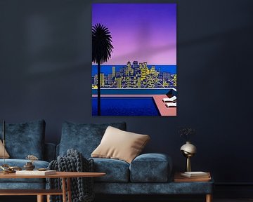 Hiroshi Nagai - City Pop Bij Nacht Zwembad van Timeless Artworks