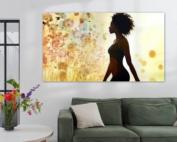 Silhouette of a woman with afro and flowers by Frank Heinz