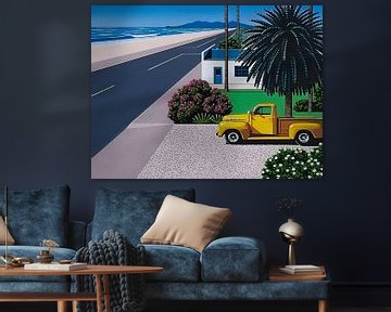 Hiroshi Nagai - City Pop Gele Auto van Timeless Artworks